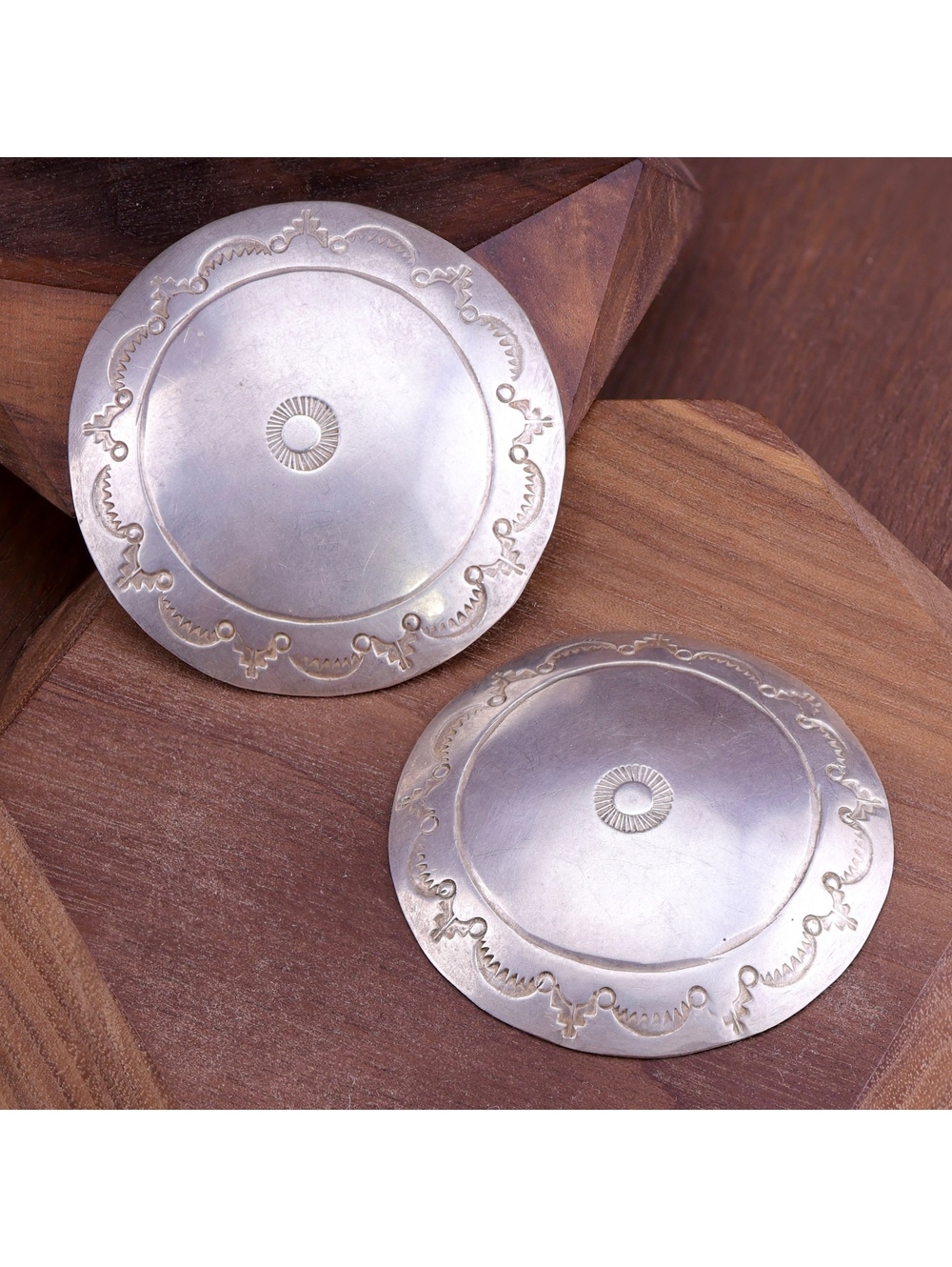 *sold ebay* Navajo Sterling Silver 2.25" Concho Buttons Copper Shank Set of 2